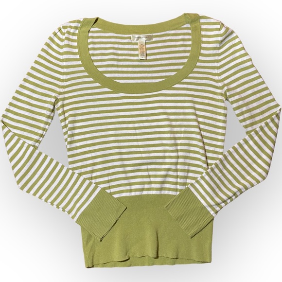 2 for $30 Banana Republic Stripe Green White Scoop Neck Sweater Size Medium - Picture 3 of 7